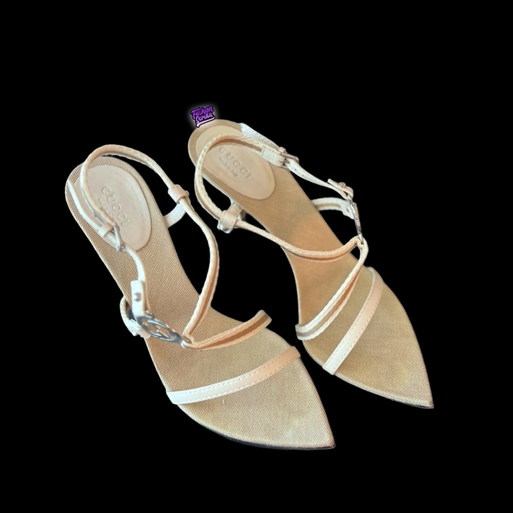 Tom Ford Gucci Brit Strappy Y2K Pointed Toe Stiletto Heel Beige Tan silver Logo - Picture 8 of 14